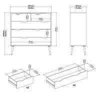 Cassettiera a cinque Aurelio, colore bianco e rovere, Misure 98 x 100 x 39 cm