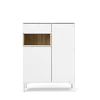Credenza a due ante e un Alfra, colore bianco con un vano di colore rovere, Misure 88 x 118 x 36 cm