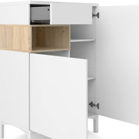 Credenza a due ante e un Alfra, colore bianco con un vano di colore rovere, Misure 88 x 118 x 36 cm
