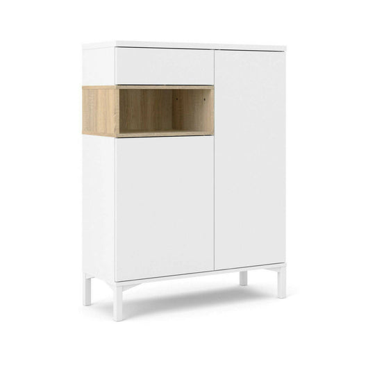 Credenza a due ante e un Alfra, colore bianco con un vano di colore rovere, Misure 88 x 118 x 36 cm