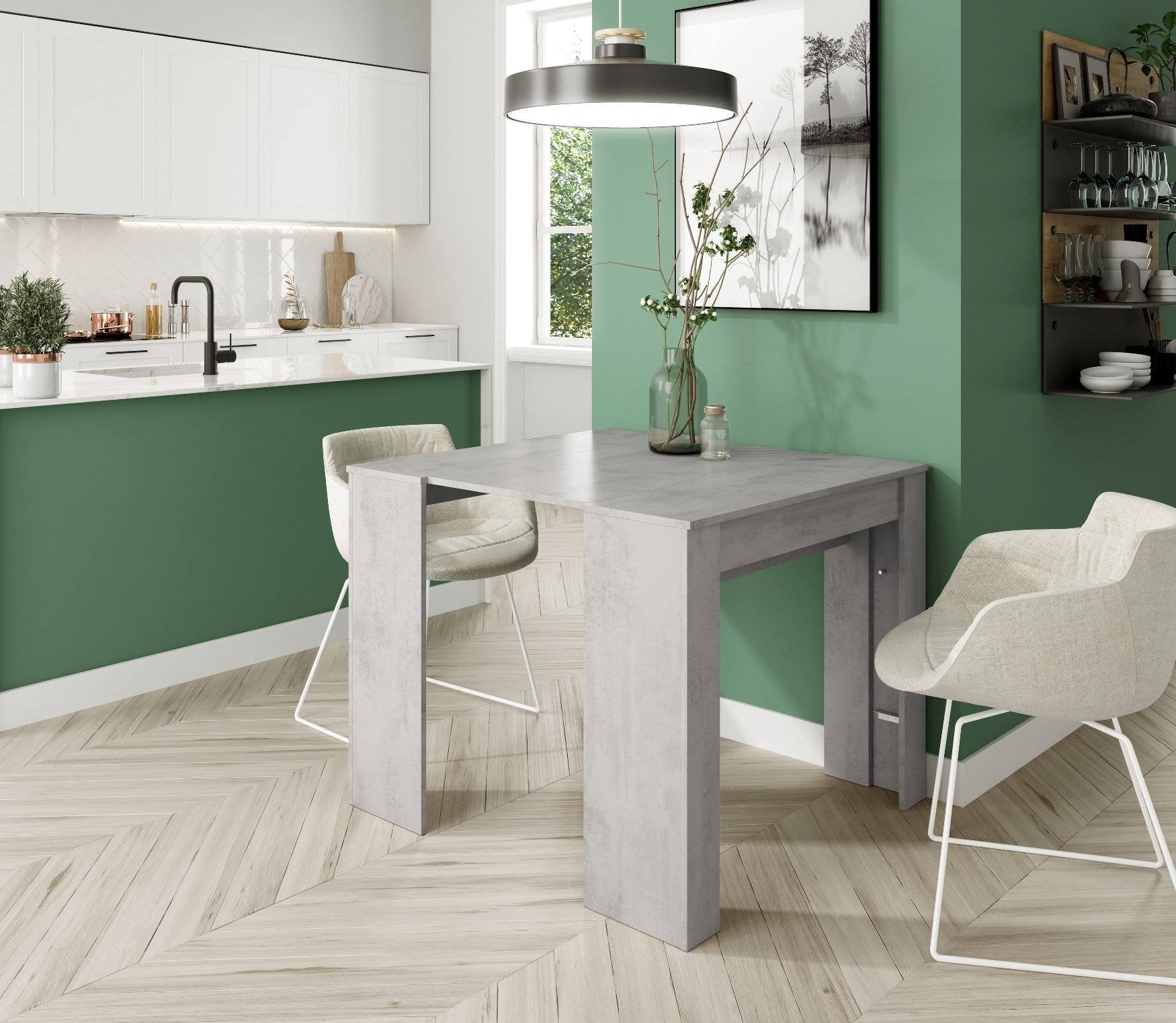 Consolle Abicitren, Tavolo da pranzo allungabile, Tavolo con allunghe multiuso estensibile fino a 10 posti, cm 51/237x90h78, Cemento