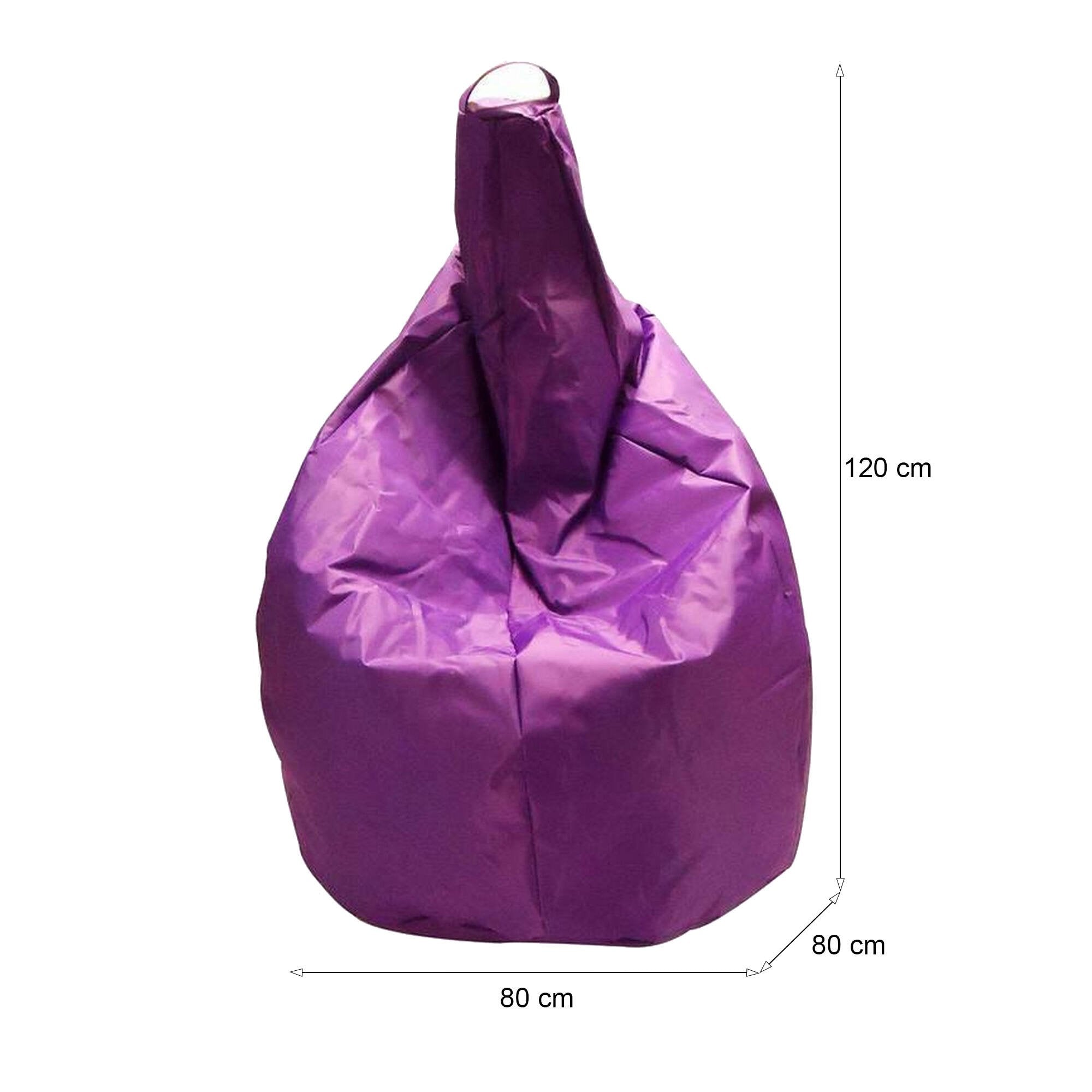 Pouf a sacco elegante, colore viola, Misure 80 x 120 x 80 cm