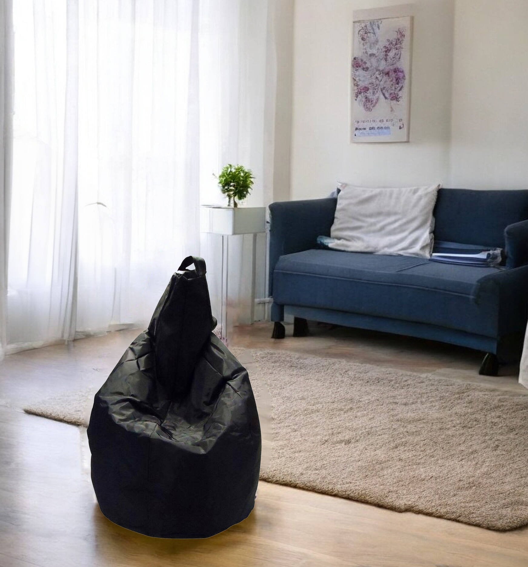 Poltrona a sacco a tinta Angillina, colore nero, Misure 80 x 120 x 80 cm