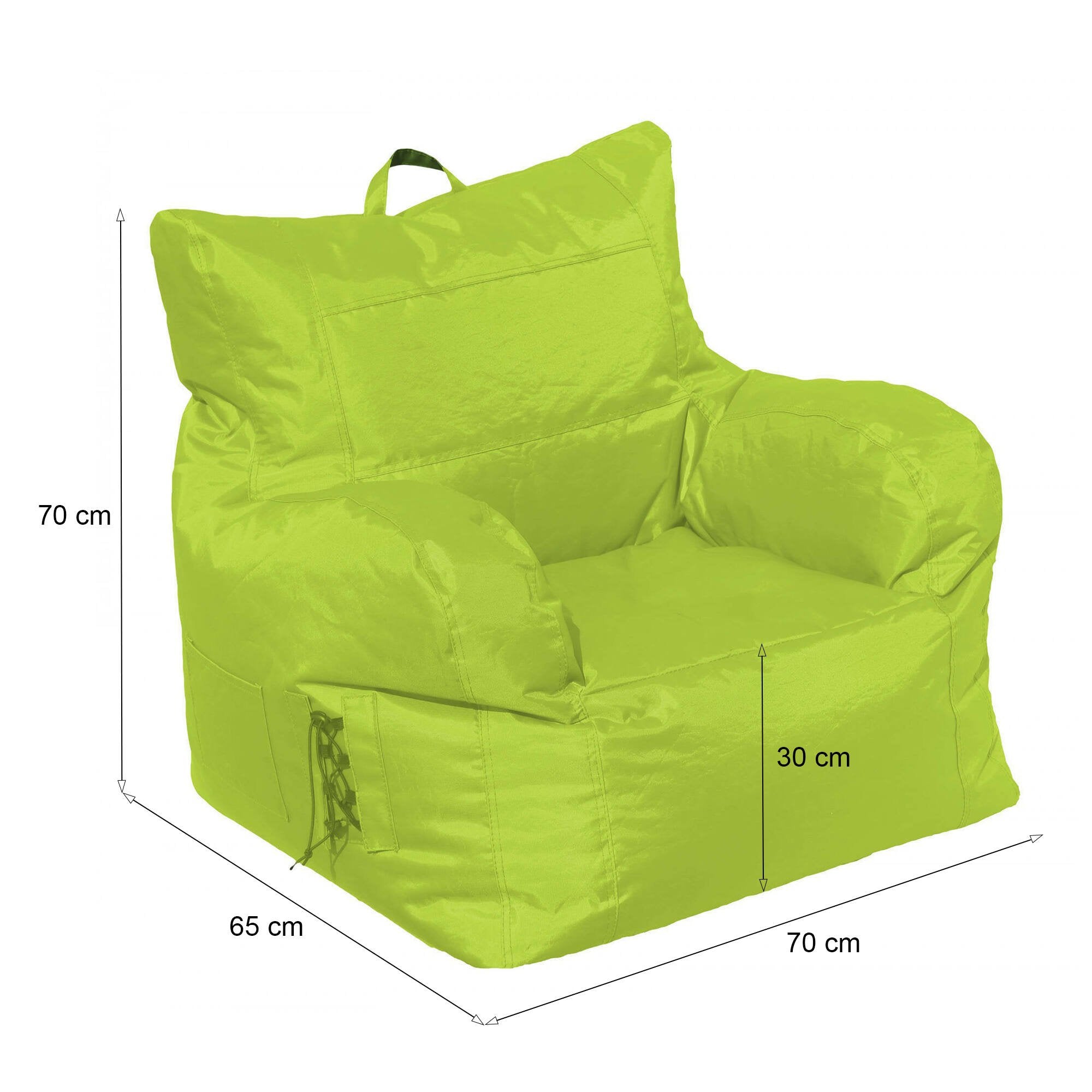 Poltrona imbottita con Ossidiana, colore verde, Misure 80 x 80 x 80 cm