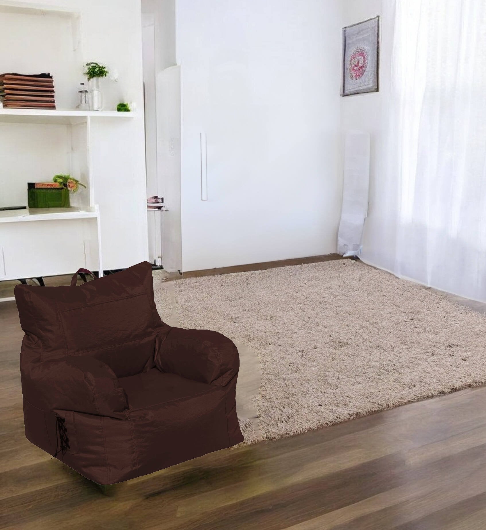 Poltrona imbottita con Ossidiana, colore marrone, Misure 80 x 80 x 80 cm