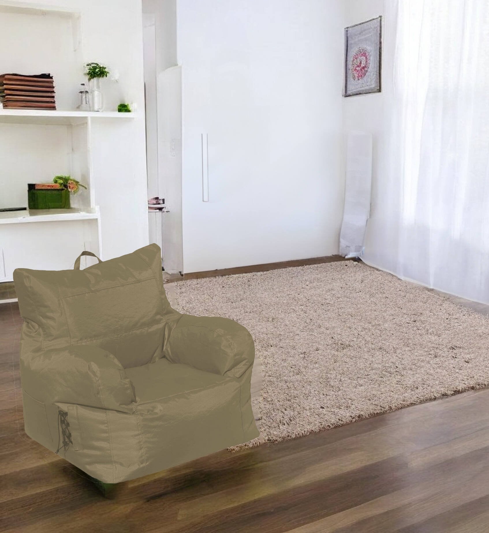 Poltrona imbottita con Ossidiana, colore beige, Misure 80 x 80 x 80 cm