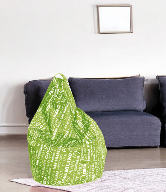 Poltrona a sacco con fantasia con Marisa, colore verde e bianco, Misure 80 x 120 x 80 cm