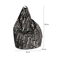 Poltrona a sacco con fantasia con Marisa, colore bianco e nero, Misure 80 x 120 x 80 cm