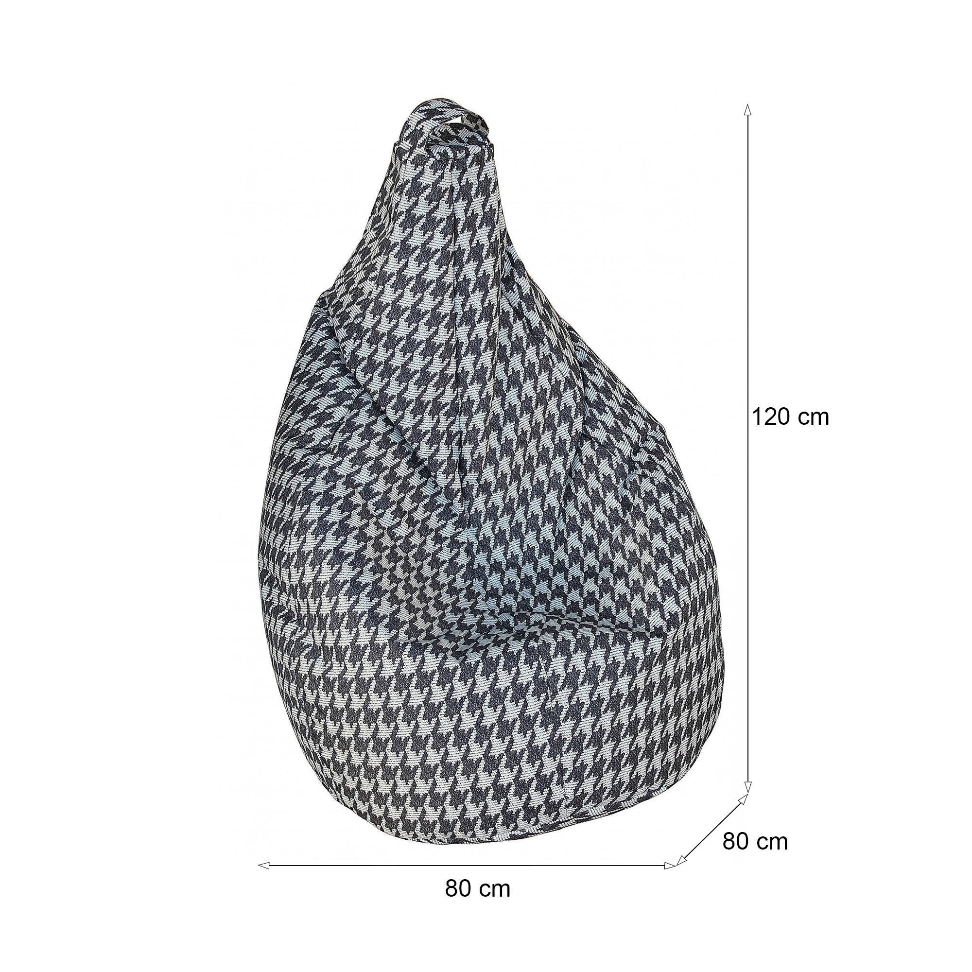 Poltrona a sacco con fantasia "Pied de Maristella, colore bianco e nero, Misure 80 x 120 x 80 cm