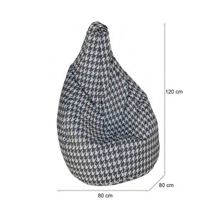 Poltrona a sacco con fantasia "Pied de Maristella, colore bianco e nero, Misure 80 x 120 x 80 cm