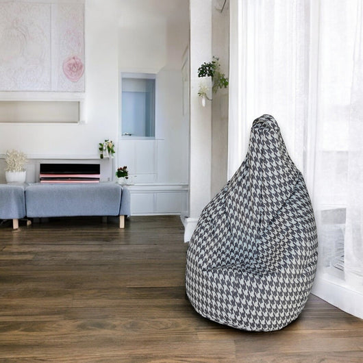 Poltrona a sacco con fantasia "Pied de Maristella, colore bianco e nero, Misure 80 x 120 x 80 cm