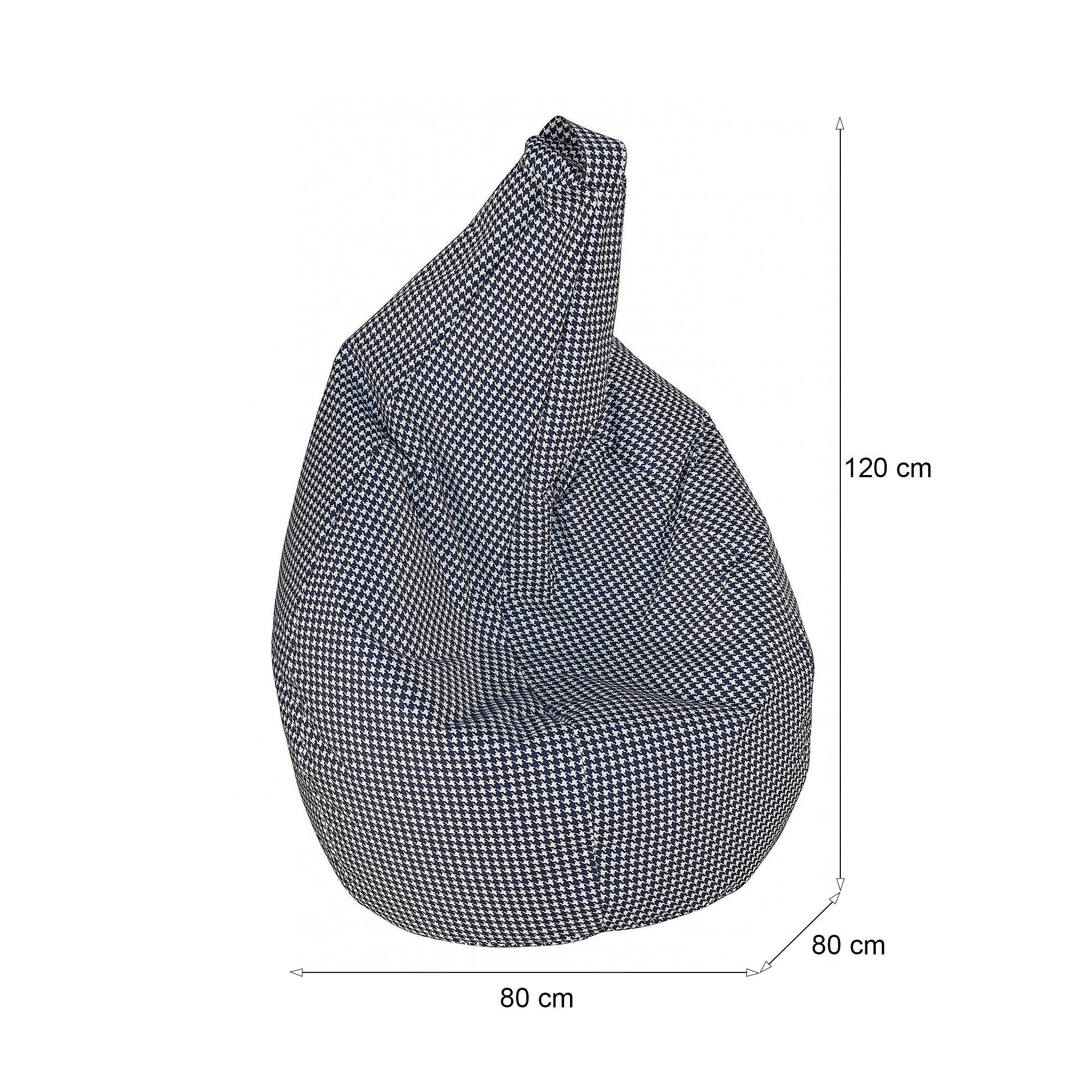 Poltrona a sacco con fantasia "Pied de Maristella, colore bianco e nero, Misure 80 x 120 x 80 cm