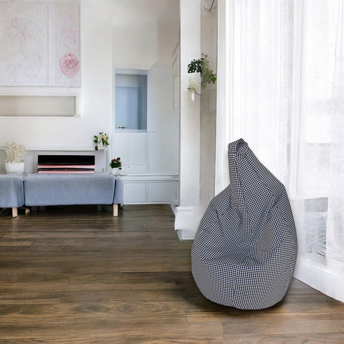 Poltrona a sacco con fantasia "Pied de Maristella, colore bianco e nero, Misure 80 x 120 x 80 cm