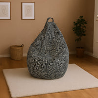 Poltrona a sacco con fantasia Maristella, colore bianco e nero, Misure 80 x 120 x 80 cm