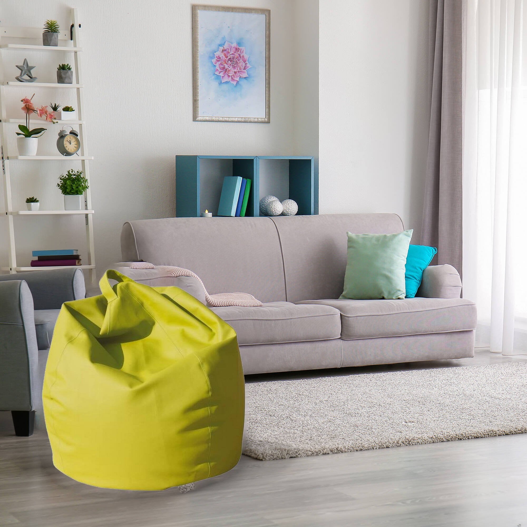 Pouf a sacco Azelia, colore giallo, Misure 80 x 120 x 80 cm
