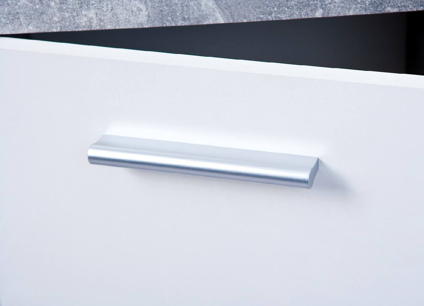 Credenza a cinque ante e due cassetti nella parte Dvega, colore bianco e cemento, Misure 115 x 77 x 30 cm