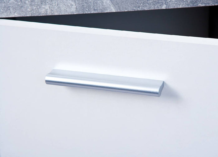 Credenza a cinque ante e due cassetti nella parte Dvega, colore bianco e cemento, Misure 115 x 77 x 30 cm