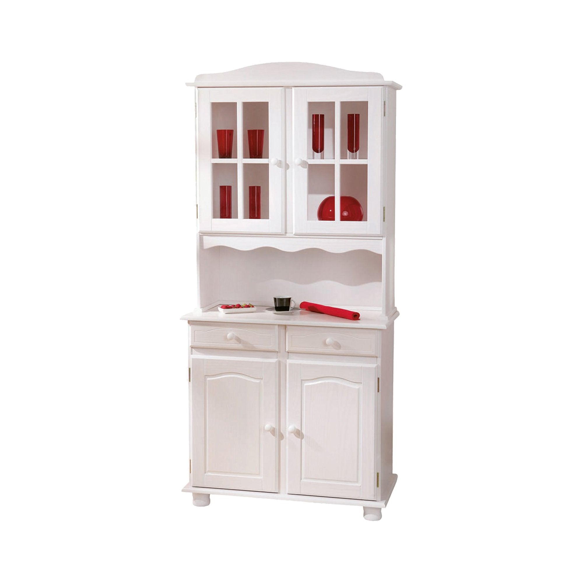 Credenza a due ante e due Dmcneal, colore bianco, cm 88 x 198 x 32