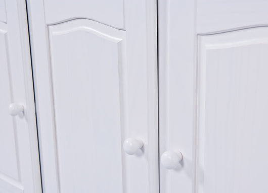 Credenza in con tre ante e cassetti con vetrinetta Dkohle, colore bianco, cm 130 x 198 x 32