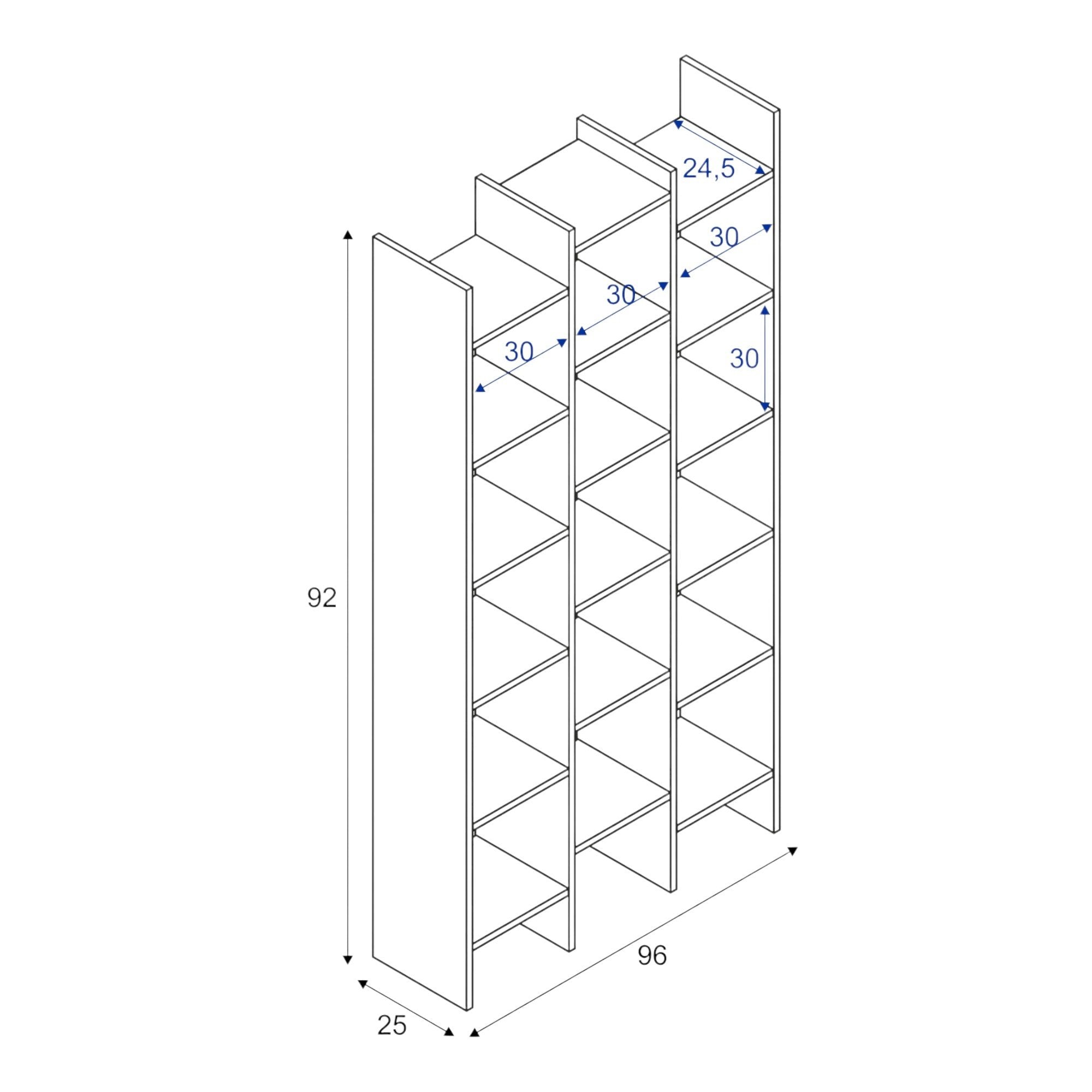 Biblioteca Areca, Libreria 18 Ripiani, 29x96x192h cm Bianco