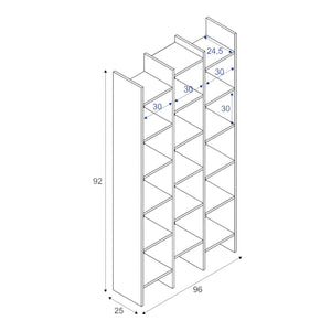 Biblioteca Areca, Libreria 18 Ripiani, 29x96x192h cm Bianco