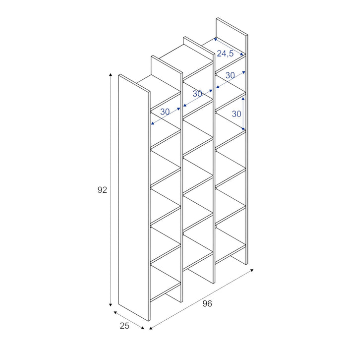 Biblioteca Areca, Libreria 18 Ripiani, 29x96x192h cm Bianco