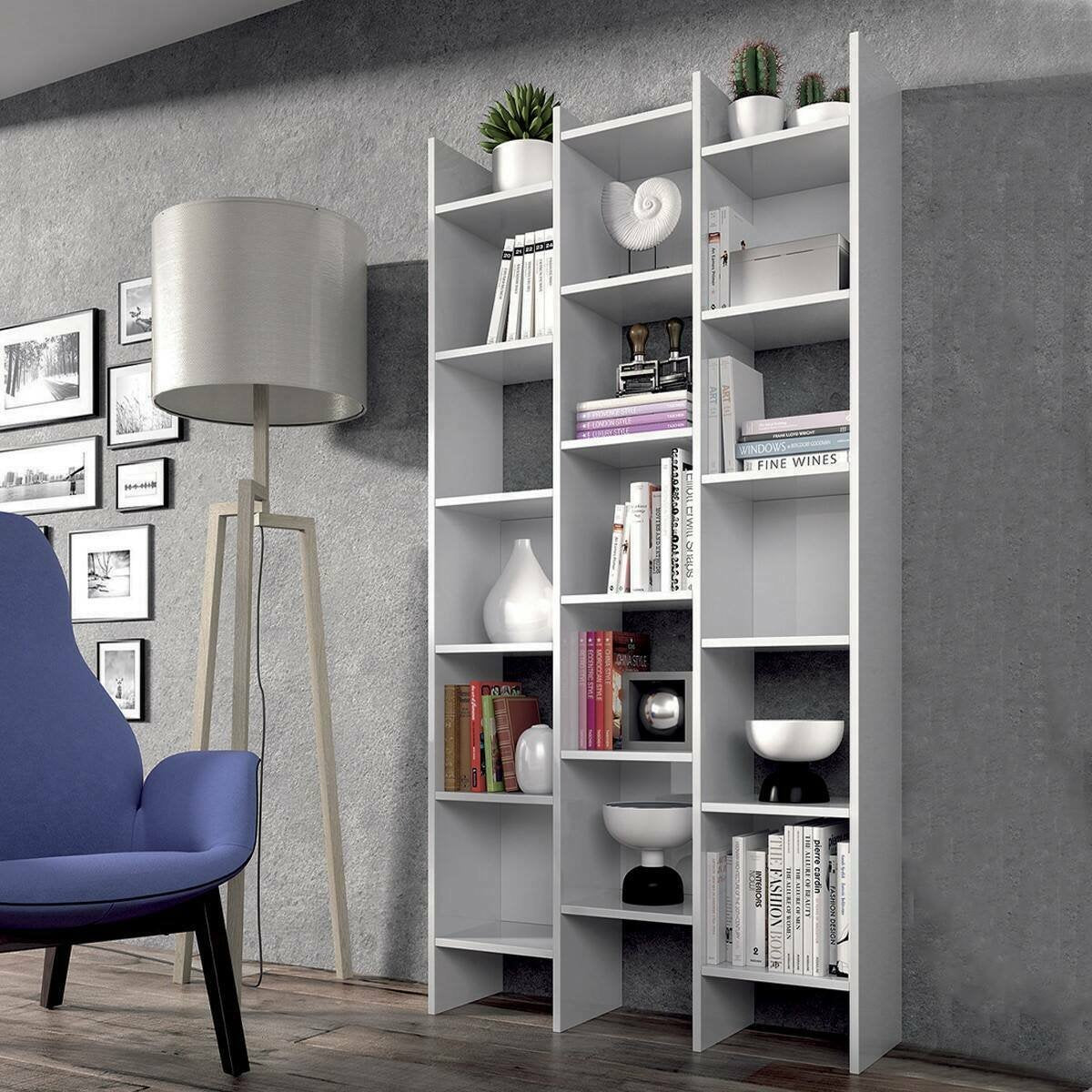 Biblioteca Areca, Libreria 18 Ripiani, 29x96x192h cm Bianco