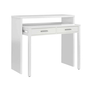 Consolle Andriy, Scrivania con piano estensibile, Scrittoio porta PC con 2 cassetti, cm 99x36h88, Bianco