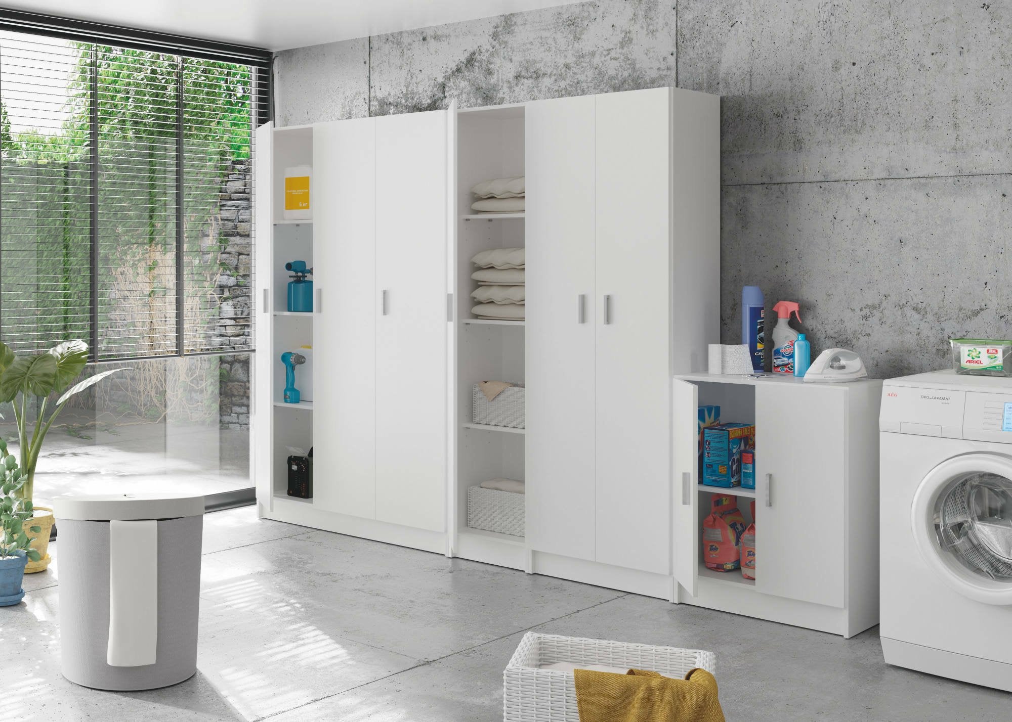 Armadio multiuso Pan, Mobile ausiliario basso a 2 ante, Portascarpe a 1 ripiano, Armadietto multifunzione, cm 59x37h80, Bianco