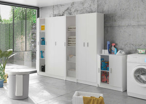 Armadio multiuso Pan, Mobile ausiliario basso a 2 ante, Portascarpe a 1 ripiano, Armadietto multifunzione, cm 59x37h80, Bianco