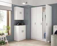 Armadio multiuso Pan, Mobile ausiliario basso a 2 ante, Portascarpe a 1 ripiano, Armadietto multifunzione, cm 59x37h80, Bianco