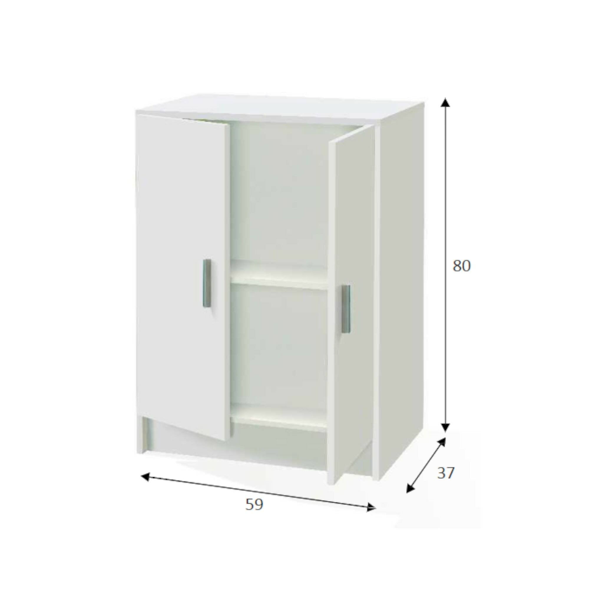 Armadio multiuso Pan, Mobile ausiliario basso a 2 ante, Portascarpe a 1 ripiano, Armadietto multifunzione, cm 59x37h80, Bianco