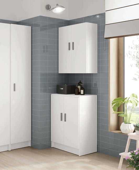 Armadio multiuso Pan, Mobile ausiliario basso a 2 ante, Portascarpe a 1 ripiano, Armadietto multifunzione, cm 59x37h80, Bianco