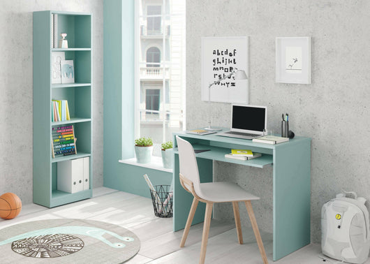 Libreria Artico, Mobile portalibri alta a 5 ripiani, Scaffale da ufficio o cameretta, Scaffale moderno con scomparti, cm 52x25h80, Verde acqua