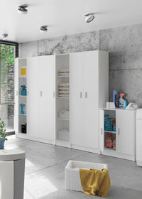 Armadio multiuso Alexander, Mobile ausiliario a 1 anta, Guardaroba portascarpe con ripiani, Scarpiera verticale, cm 37x37h180, Bianco