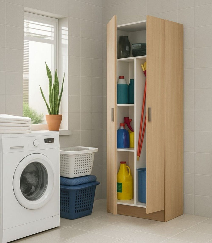 Armadio multiuso Abadubidu, Mobile portascope a 2 ante, Scarpiera con ripiani, Guardaroba portascope, cm73x37h180, Rovere