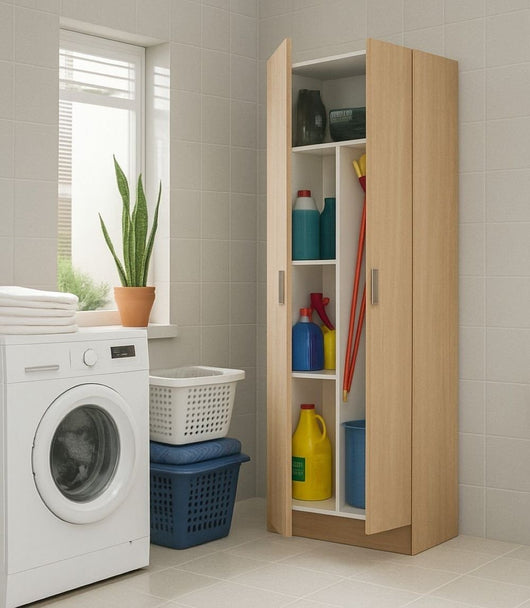 Armadio multiuso Abadubidu, Mobile portascope a 2 ante, Scarpiera con ripiani, Guardaroba portascope, cm73x37h180, Rovere