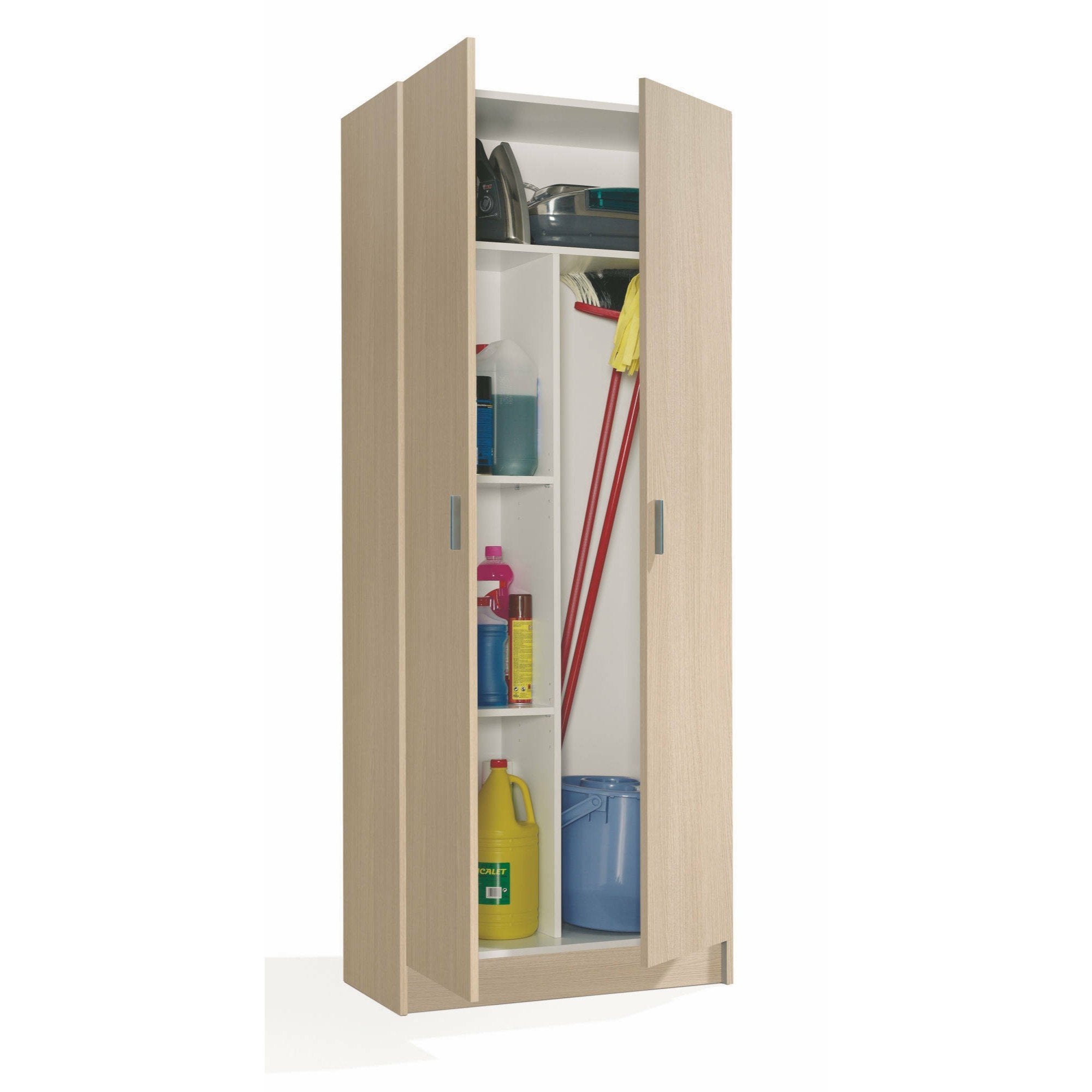 Armadio multiuso Abadubidu, Mobile portascope a 2 ante, Scarpiera con ripiani, Guardaroba portascope, cm73x37h180, Rovere