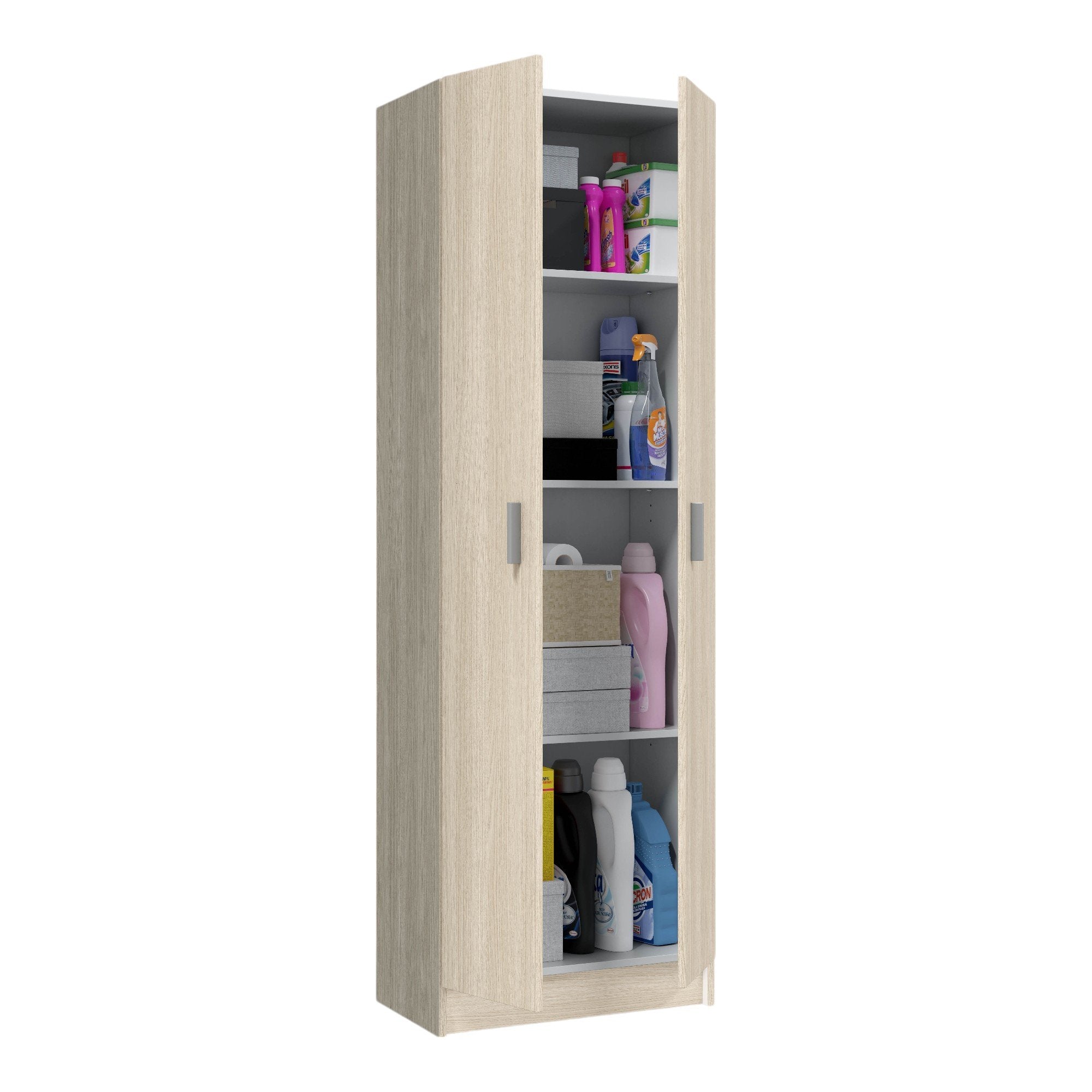 Armadio multiuso Aragorn, Mobile ausiliario a 2 ante, Portascarpe con 3 ripiani, Scarpiera alta moderna, cm 59x37h180, Rovere