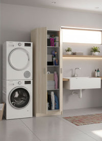 Armadio multiuso Aragorn, Mobile ausiliario a 2 ante, Portascarpe con 3 ripiani, Scarpiera alta moderna, cm 59x37h180, Rovere