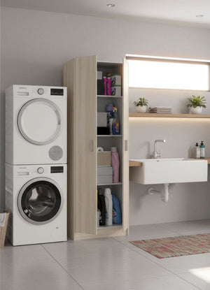 Armadio multiuso Aragorn, Mobile ausiliario a 2 ante, Portascarpe con 3 ripiani, Scarpiera alta moderna, cm 59x37h180, Rovere