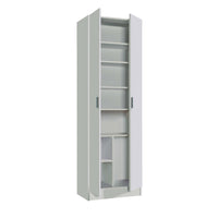 Armadio multiuso Altiplano, Mobile ausiliario a 2 ante, Guardaroba portascarpe moderno, Scarpiera verticale, cm 59x37h180, Bianco