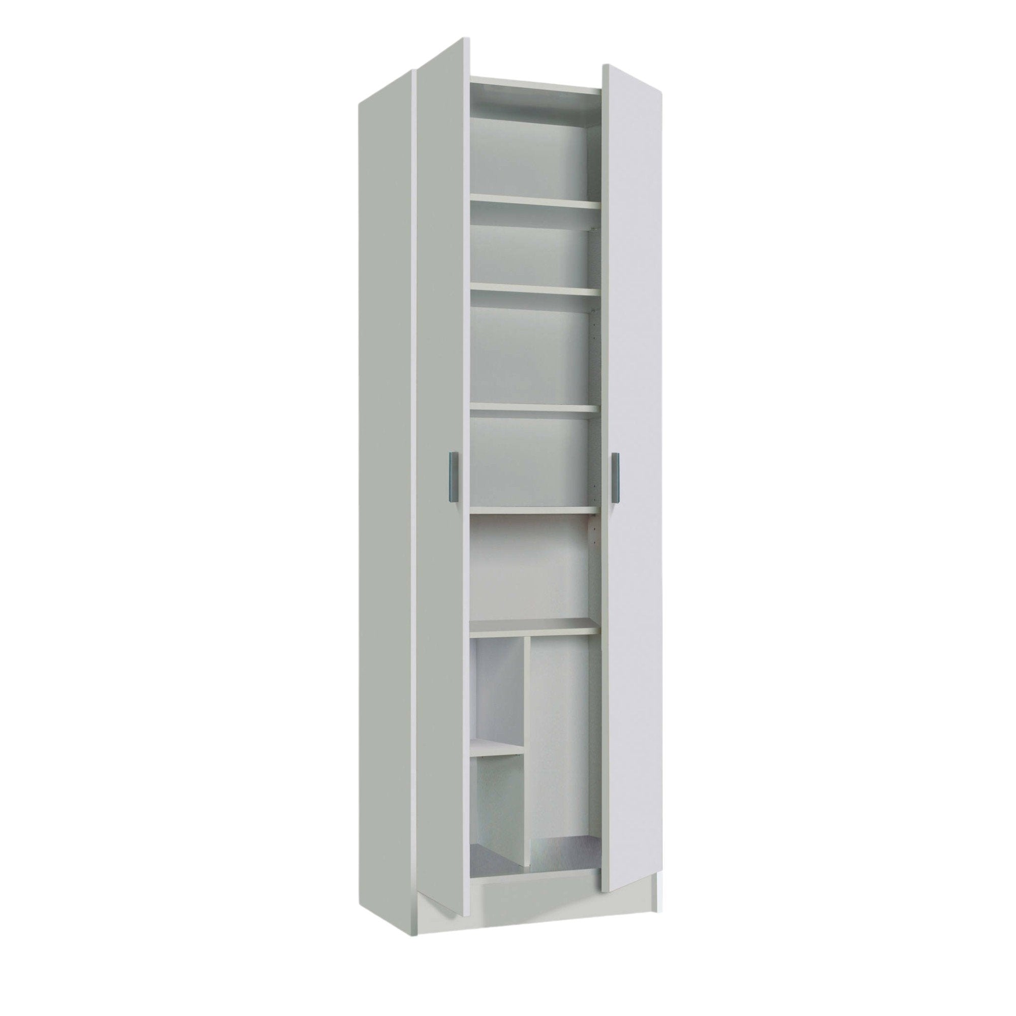 Armadio multiuso Altiplano, Mobile ausiliario a 2 ante, Guardaroba portascarpe moderno, Scarpiera verticale, cm 59x37h180, Bianco