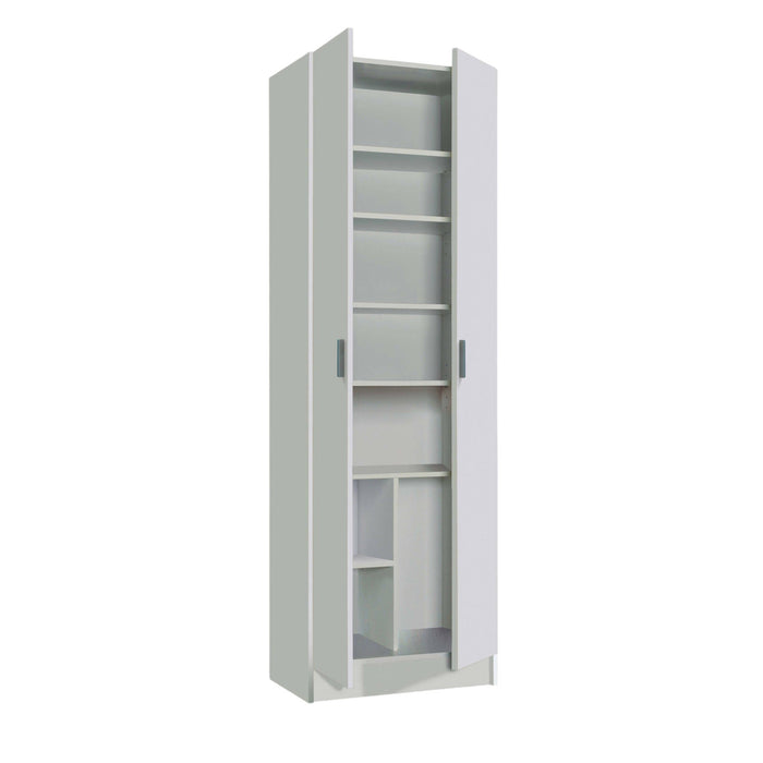 Armadio multiuso Altiplano, Mobile ausiliario a 2 ante, Guardaroba portascarpe moderno, Scarpiera verticale, cm 59x37h180, Bianco