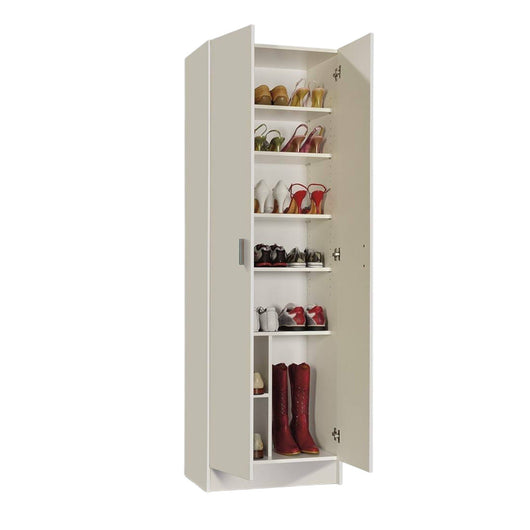 Armadio multiuso Altiplano, Mobile ausiliario a 2 ante, Guardaroba portascarpe moderno, Scarpiera verticale, cm 59x37h180, Bianco