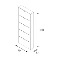 Scarpiera Anatra, Armadio portascarpe a 5 ante a ribalta, Scarpiera alta da ingresso, Scarpiera moderna, cm 70x17h180, Bianco lucido