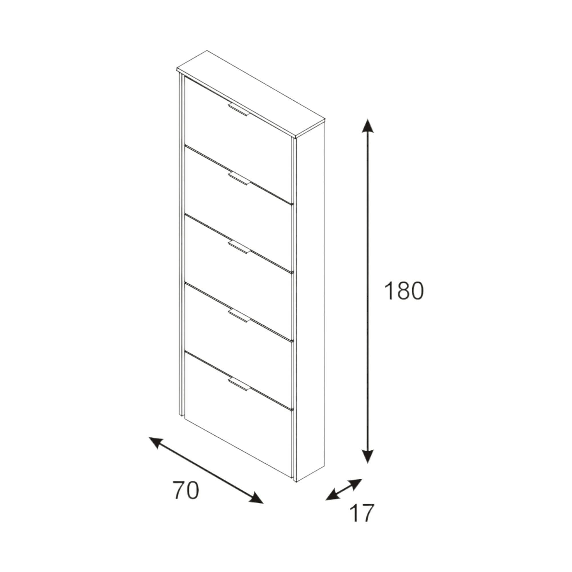 Scarpiera Anatra, Armadio portascarpe a 5 ante a ribalta, Scarpiera alta da ingresso, Scarpiera moderna, cm 70x17h180, Bianco lucido
