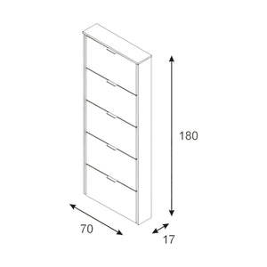 Scarpiera Anatra, Armadio portascarpe a 5 ante a ribalta, Scarpiera alta da ingresso, Scarpiera moderna, cm 70x17h180, Bianco lucido