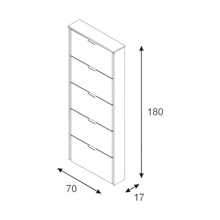 Scarpiera Anatra, Armadio portascarpe a 5 ante a ribalta, Scarpiera alta da ingresso, Scarpiera moderna, cm 70x17h180, Bianco lucido