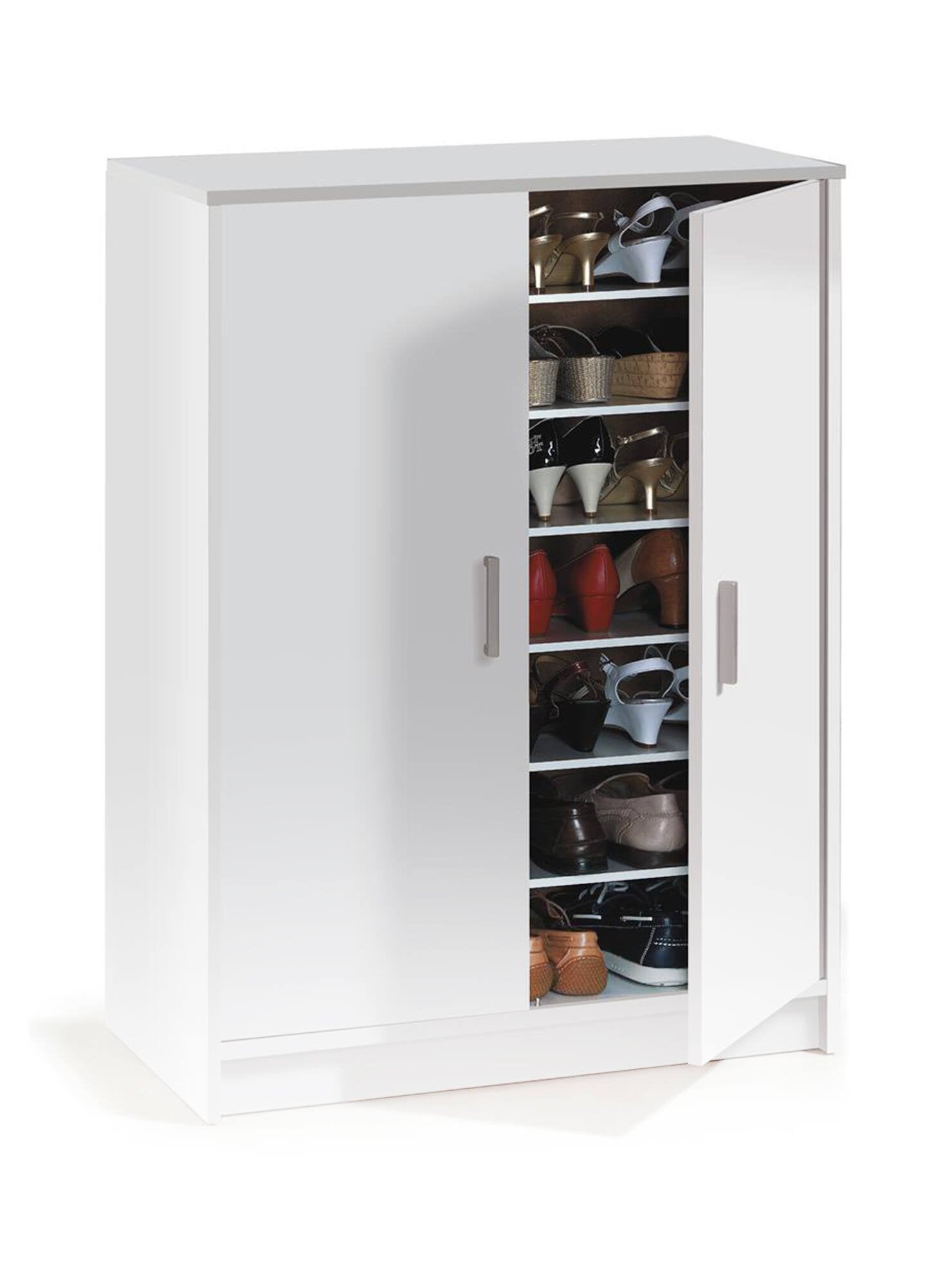 Armadio multiuso Arful, Armadio portascarpe a 2 ante, Mobile basso con 6 ripiani, Scarpiera bassa moderna, cm 75x36h101, Bianco